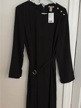 New H&M Black Long-Sleeve Wrap Dress with Gold Shoulder Buttons